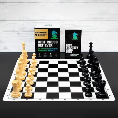 Професійний шаховий набір Best Chess Set Ever 4X: турнірні фігури Staunton із силікону, чотирикратна вага (король 11,4 см), складана двостороння дошка 50x50 см, для дорослих і дітей, комплект для турнірної гри
