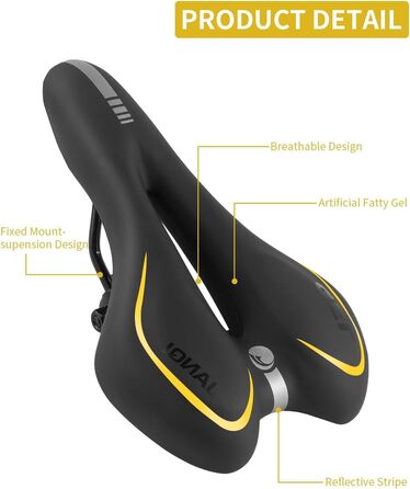 Велосипедне сідло MSDADA Gel MTB: зручне, ергономічне, водонепроникне для MTB, BMX, шосе, міських велосипедів (чорний/жовтий)