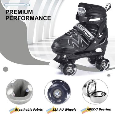 Роликові ковзани ERAN для дітей з LED підсвічуванням. Комфортні ролики для юнаків та початківців. 4 розміри, ролики для дівчаток, хлопчиків та початківців (білий, M)