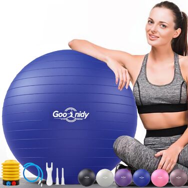 Великий фітнес-м'яч для занять гімнастикою та йогою, XL (68-75 см), витримує до 1000 кг, з насосом, синій