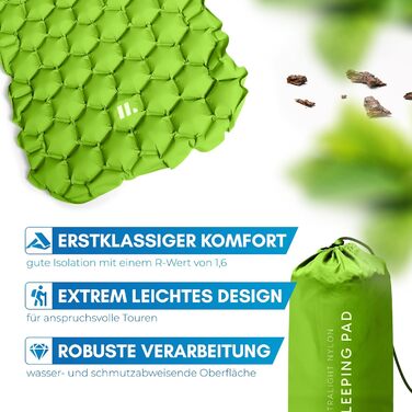 Килимок туристичний NORDMUT® Isomatte Outdoor з ремкомплектом | Легкий килимок для кемпінгу, походів, відпочинку на природі - компактний, зелений