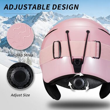 Шлем для лижного спорту Skihem DXH816 з маскою та захистом вух, для жінок та чоловіків, знімні навушники, дихаючий, захист від ударів, UV-захист, регульований, для сноуборду та лиж (Блискучий рожевий + лижні окуляри + маска, M)