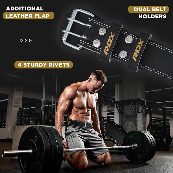 Гірчичний пояс для важкої атлетики RDX Leder 4' - чорний/золотий, розмір L