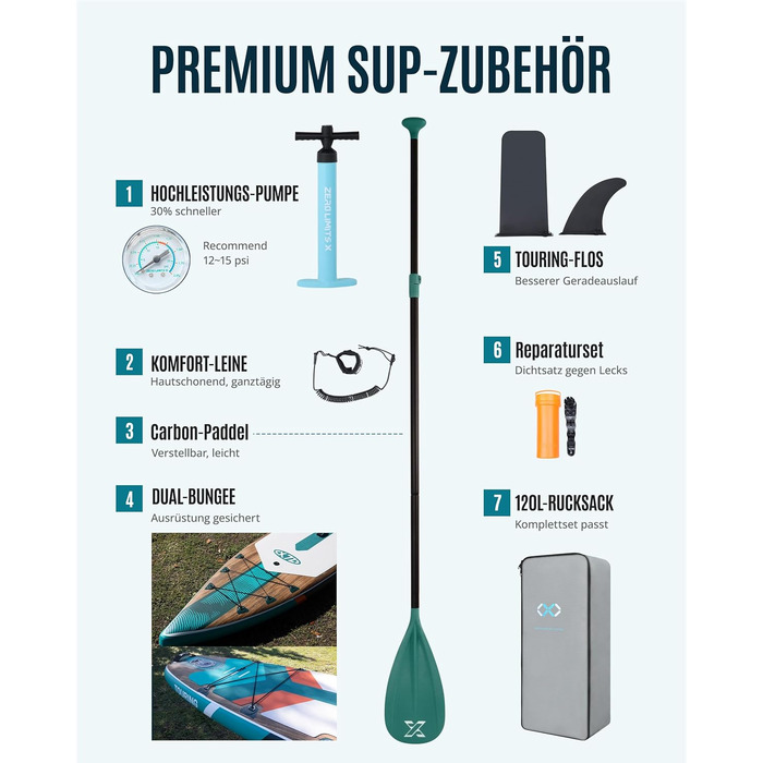 SUP дошка ZLX 350x83 см для початківців та досвідчених, світло-зелена з деревним малюнком, вантажопідйомність 200 кг