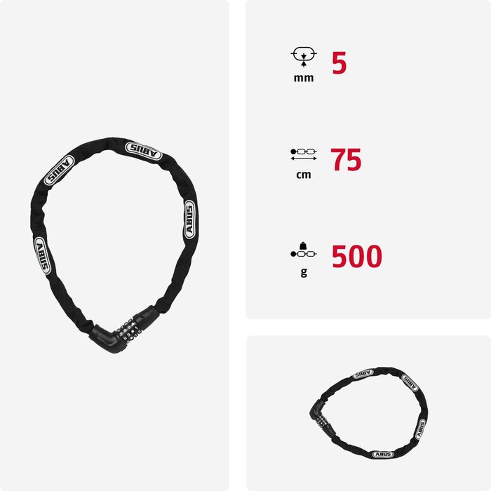 Замок ланцюговий ABUS Steel-O-Chain 5805C, 5 мм сталь, захисний рівень 4, чорний, 75 см