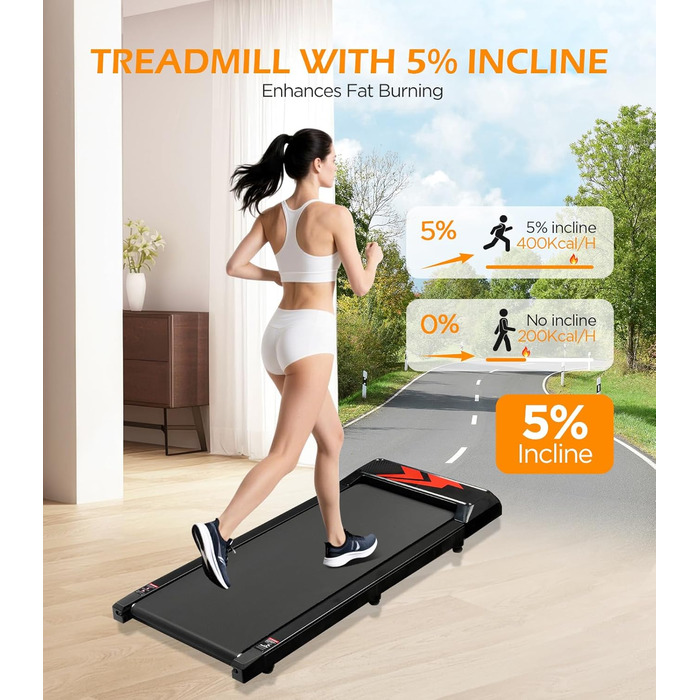 Cozary Walking Pad - біговий килимок для дому з нахилом, робочий стіл, 2-6 км/год, для офісу, з пультом та керуванням через додатки, двигун 2.5HP, LED-дисплей, вантажопідйомність 120 кг