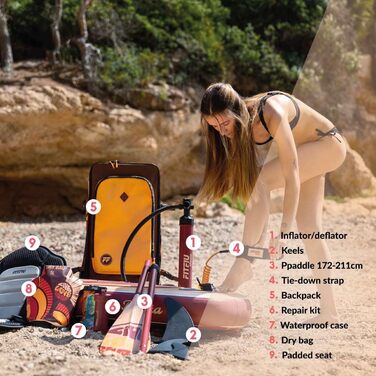 Надувна SUP-дошка FITFIU Fitness DANTA 320x81x15 см з комплектом: регульоване подвійне весло, насос, 3 плавники та аксесуари для сапбордингу