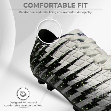 Дитячі футбольні бутси Vizari FG | Бутси для футболу для хлопчиків та дівчаток | Outdoor Soccer Cleats Turf Football Boots | Білі, чорні, срібні (31.5 EU)