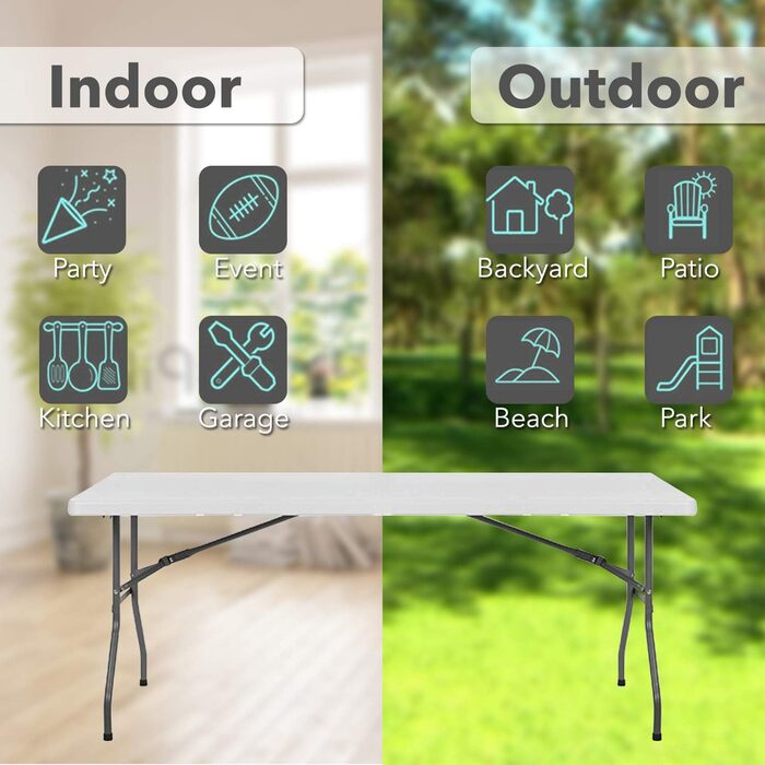 Складний садовий/кампінговий стіл MaxxGarden 180x70x74 см – білий, пластиковий, для дому та на вулицю