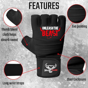 Боксерські рукавички BEAST RAGE для MMA, карате, кікбоксингу та таеквондо. Рукавички для чоловіків та жінок, чорного кольору. Ідеальні для тренувань та спарингу.