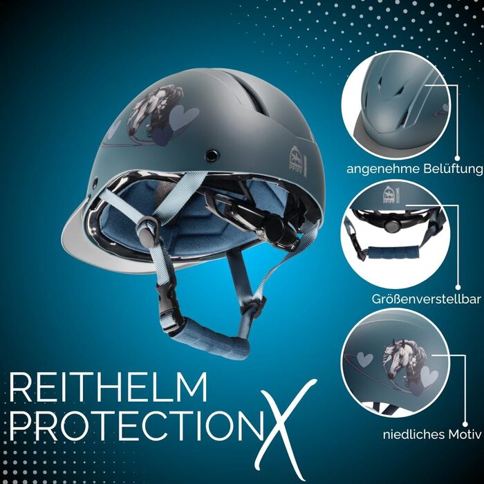 Дитячий захисний шолом для верхової їзди PFIFF ProtectionX, розмір XS/S, з вентиляцією, регульований, синій/чорний/рожевий