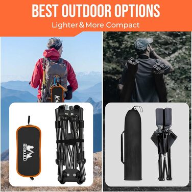 Складний туристичний стілець JONRRYIN з двома кишенями та регулюванням висоти для відпочинку на природі, пікніків та пляжу (чорний/помаранчевий)