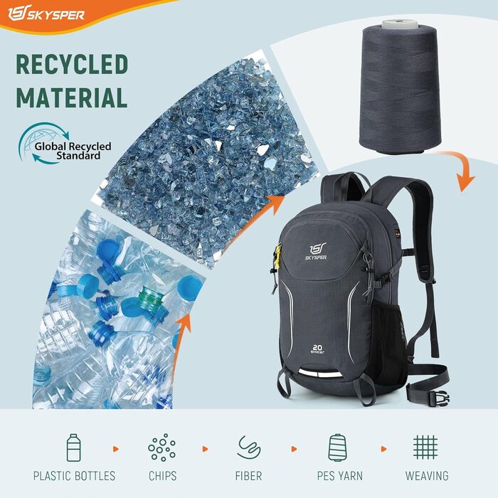 Рюкзак для походів SKYSPER 20L – легкий, компактний, унісекс, туристичний, екологічний, для спорту та активного відпочинку
