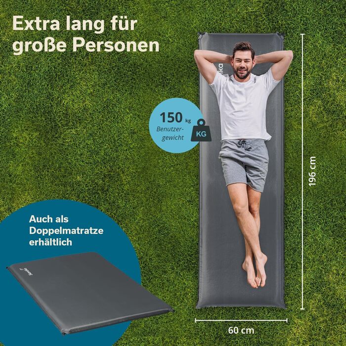 Skandika Premium Easy Isomatte 3D: Самонадувний килимок для кемпінгу, 10 см, одинарний/подвійний - для намету, авто, відпочинку на природі