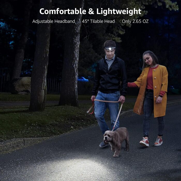 LED налобний ліхтар Lepro, 2000 люкс, перезаряджається, з червоним світлом, 6 режимів, водонепроникний IPX4, для кемпінгу та бігу, чорний, 2 шт. (з USB кабелем)