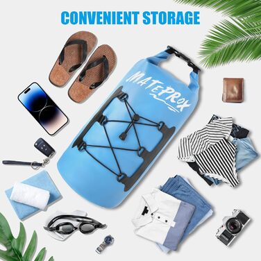 Водонепроникний мішок MATEPROX Dry Bag 5L/10L/20L з ролверхуванням - міцний та довговічний. Ідеально для плавання, катання на човні, рафтингу та кемпінгу. Кольори: блакитний 20L