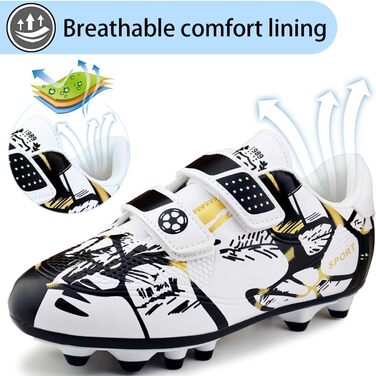 Дитячі футбольні бутси для хлопчиків та дівчаток, Outdoor, Тренувальні, Kunstrasen, Штучні шипи, Unisex, 28-37EU, 34EU, Білий, Золотий