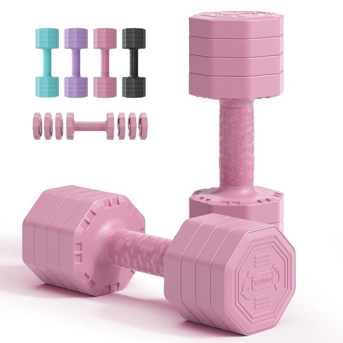 Набір гантелей Yoleo регульований 2/4 шт. для дому, 2 кг, 3 кг, 4 кг, 5 кг, з м'яким TPR-покриттям, для тренувань всього тіла (рожевий)