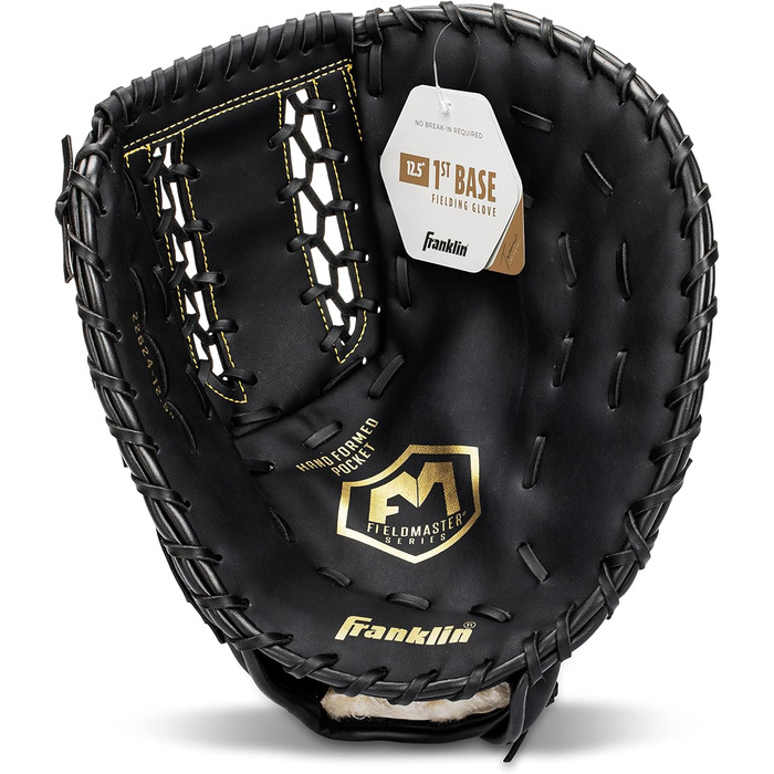 Рукавиця для бейсболу та софтболу Franklin Sports Field Master (правий, 31.8 см) - First Base Mitt, Чорний/Золотий