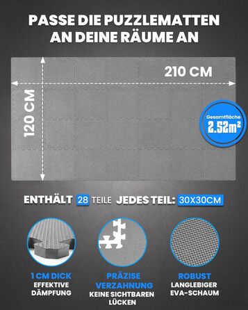 Набір пазл-матів для підлоги unycos (12/20/28 шт), захисні протиковзкі килимки для тренажерного залу та спортивного обладнання, водонепроникний килимок для йоги та гімнастики, сірий, 30x30x1 см