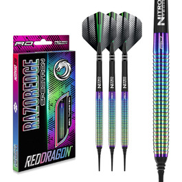 Дротики для дартсу RED DRAGON Razor Edge Softip, вольфрамові, професійні, 18 г, з оперенням та стрижнями