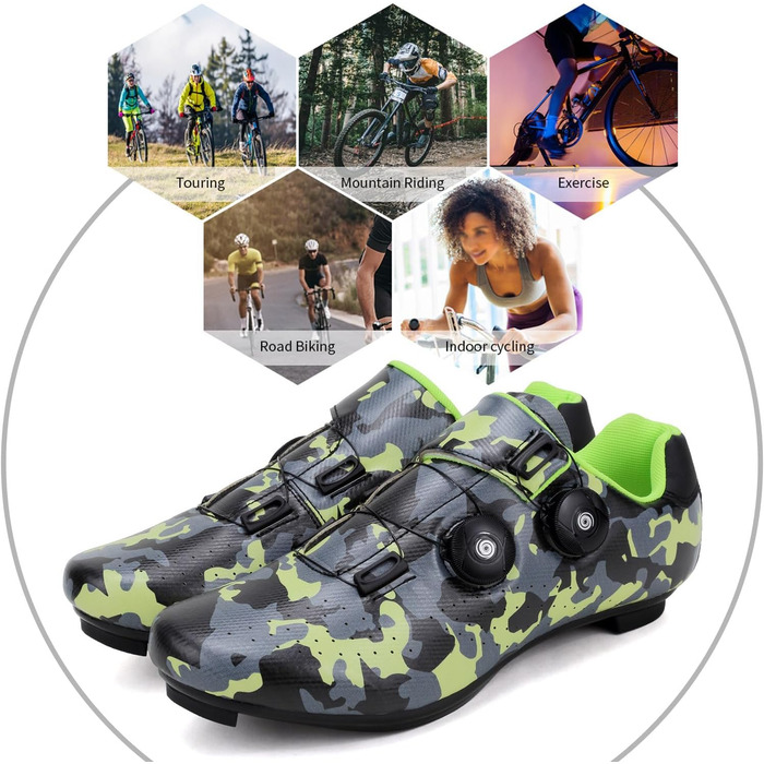 Чоловічі велотуфлі MTB для гірського велосипеда та шосе, кросівки, дихаючі, для занять у приміщенні та на відкритому повітрі, сумісні з SPD/SPD-SL (45 EU, камуфляжний зелений)