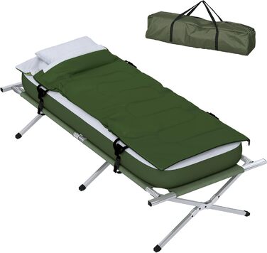 Кемпінгове ліжко Outsunny розкладне з матрацом та подушкою, 193x78 см, до 120 кг, для відпочинку на природі