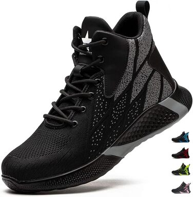 Черевики безпеки легкі чоловічі/жіночі робочі з металевим капом дихаючі антиковзкі черевики з металевим капом 35-48 EU (48 EU, Чорний)