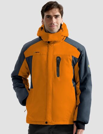 Чоловіча зимова куртка GEMYSE з капюшоном, вітро- та водонепроникна, з флісовою підкладкою для активного відпочинку (M, Помаранчевий/Сірий 08)