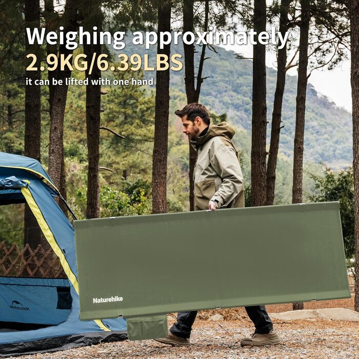 Ліжко похідне Naturehike ультралегке, складне, 150 кг, регульована висота, зелене - для кемпінгу, офісу, гостей