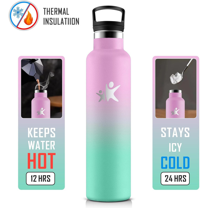 Фляга KollyKolla 750мл з нержавіючої сталі, ізольована, з трубочкою, без BPA, для газованої води, вакуумна термофляга, фляга для води для дорослих, універсальна, для спорту, офісу, тренажерного залу, велосипеда, кемпінгу, темно-синій колір