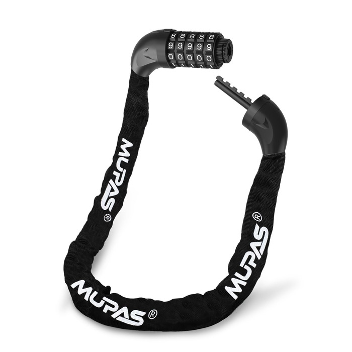 Замок для велосипеда з 5-значним кодом, сталевий, протиугінний, велосипедна ланцюгова засувка, чорний