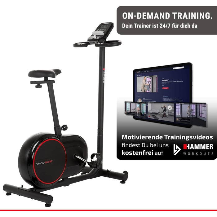 Велотренажер HAMMER Cardio 5.0 з низькою рамою, Bluetooth, 12 програм, сумісний з Kinomap, iConsole+, BitGym, керування через додаток для смартфона/планшета