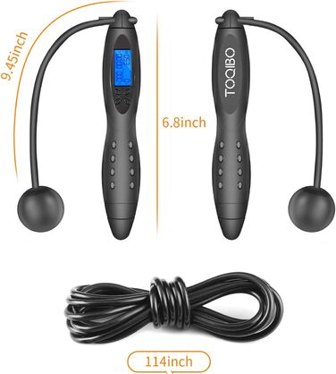 Скакалка TOQIBO з лічильником калорій та антиковзними ручками для тренувань, фітнесу, боксу та схуднення (для дітей та дорослих)