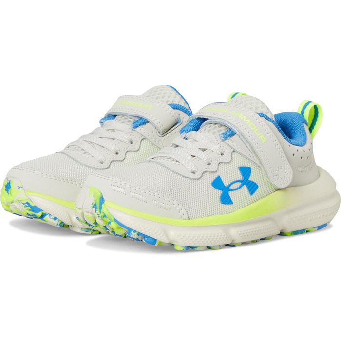 Дитячі кросівки Under Armour Assert 10 для хлопчиків, Pre School, чорно-білі, розмір 10.5 Toddler (110 Summit White High Vis Gelb Blau Atlantis)