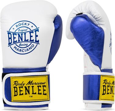 Боксерські рукавички BENLEE METALSHIRE 10 oz зі шкіри, білі/сині