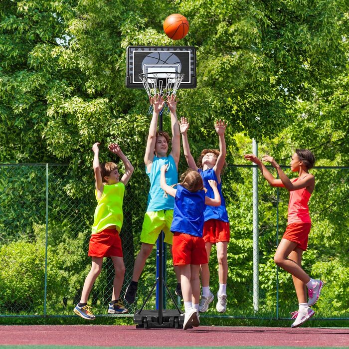 Баскетбольне кільце Yaheetech з регульованою висотою на стійці з колесами для вулиці та приміщення (76,5x56,5x249 см)