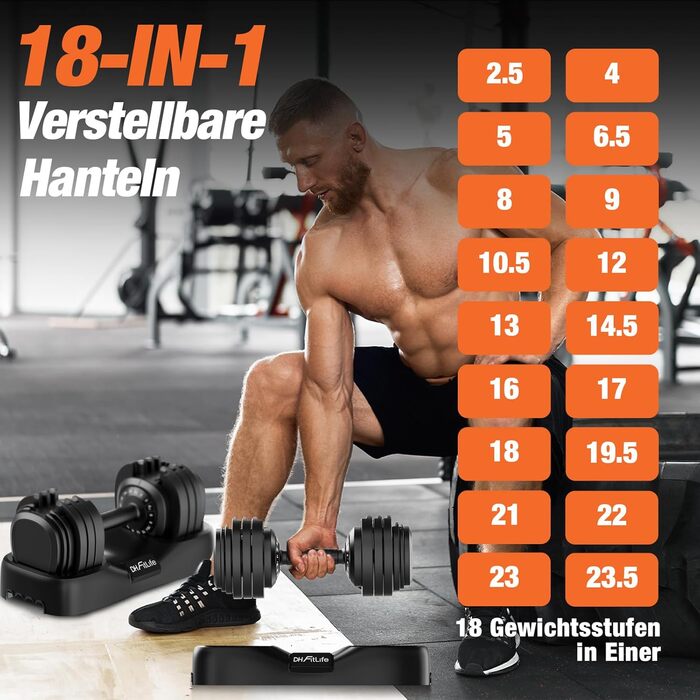 Регульований набір гантелей DH FitLife 2026 від 2,5 до 25 кг, 18 рівнів ваги, професійний комплект гантелей для чоловіків та жінок