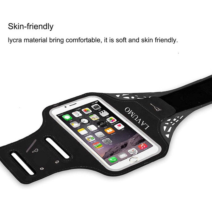 Спортивна стрічка на руку для iPhone 16 Pro Max, 16 Plus, 15 Pro Max, 15 Plus, 14 Pro Max, Samsung S24, S23, S22 Ultra. Тримач для телефону на руку для бігу, спорту. Підходить для телефонів 6.3'-7.0' (5.1'-6.5'). Чорний