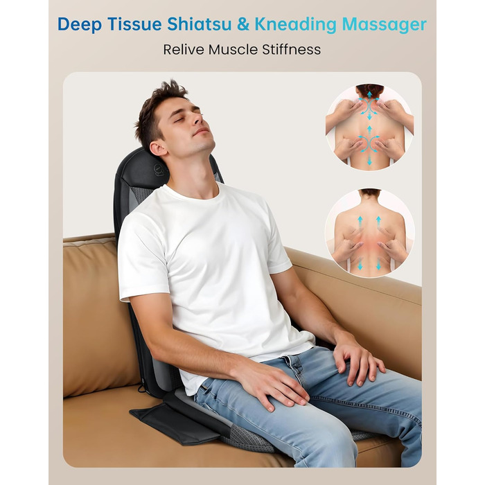 Масажне сидіння Comfier з функцією Shiatsu для шиї та спини, з підігрівом, для офісу та дому