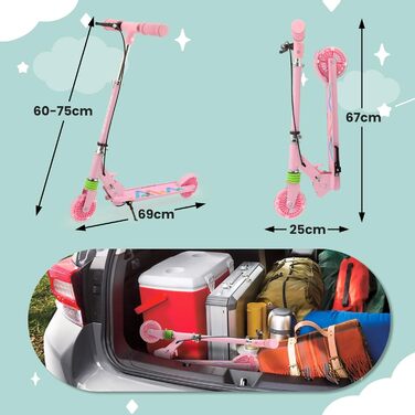 Дитячий самокат TENBOOM з 2 колесами, складаний, для дітей від 3 років, з LED-колесами, регульована висота, для хлопчиків і дівчаток