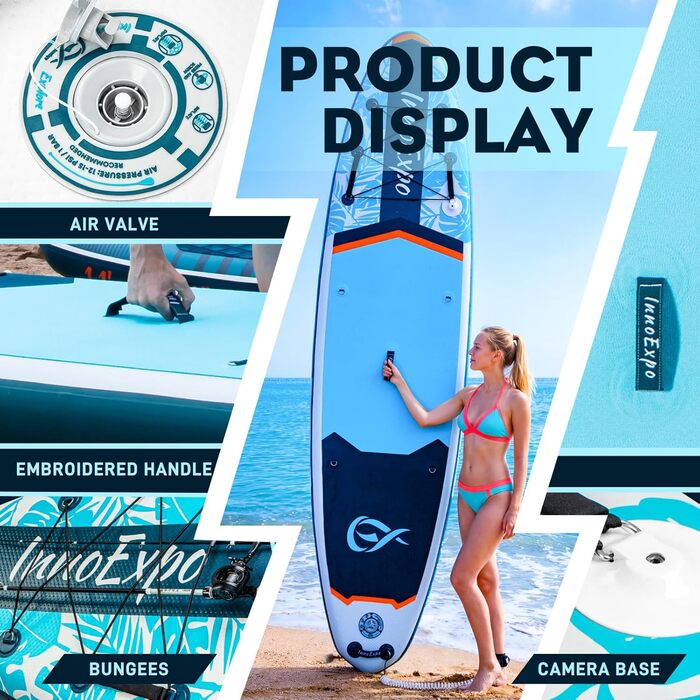 Надувні SUP-дошки InnoExpo 11' з преміум аксесуарами: стабільний дизайн, неслизьке покриття, комплект для каяка (підходить для молоді та дорослих)