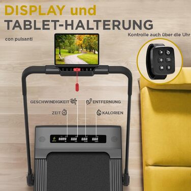 Електричний біговий тренажер ArtGo GIOTTO 2-в-1 з App KINOMAP/ZWIFT/BITGYM, Bluetooth, 6 програм, 1.5 PS (3 HP пік), легкий, компактний, білий/чорний