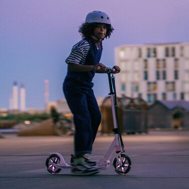 Електросамокат Movino City Light для дітей та підлітків, LED, 180мм колеса, амортизатор, регульований кермо, колір сіро-рожевий