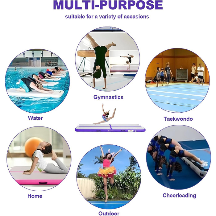 FBSPORT Airtrack Matte - килимок для гімнастики та йоги, 10/20 см, з насосом та сумкою