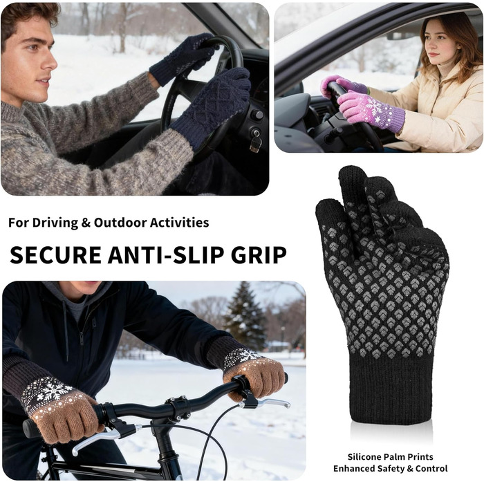 Зимові рукавички Origem для чоловіків та жінок. Теплі рукавички з вовни з підкладкою з флісу, сенсорні, для спорту та активного відпочинку. Чорний колір.