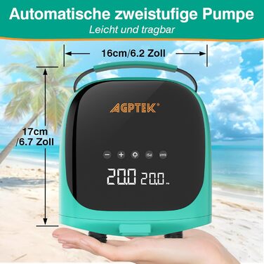 Електричний насос для SUP AGPTEK 20 PSI: автоматичне вимкнення, 12V, для надування та здування SUP-дошок