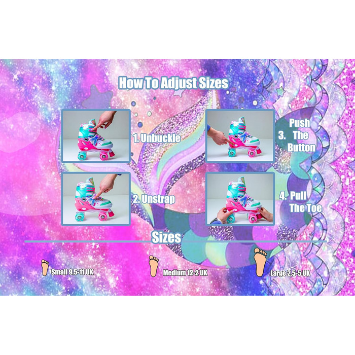 Дитячі ролики-хвіст русалки Scale Sports для дівчаток, регульовані, з підсвічуванням, розмір L (2.5-5 UK), м'ятно-рожеві