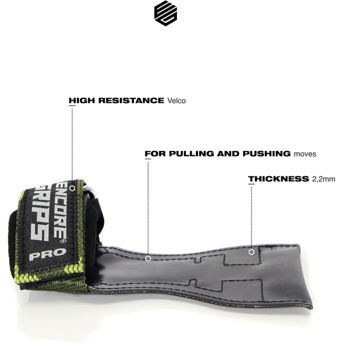 Лямки для силових тренувань та бодібілдингу Grip Pads з технологією обмотки та підтримкою долоні, колір зелений камуфляж (розмір L)