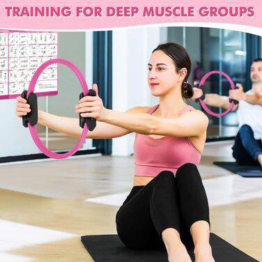 Набір для пілатесу: кільце, еластичні стрічки, фітбол, диски для ковзання, плакат з інструкцією. Комплект для домашніх тренувань. Рожевий, посилений